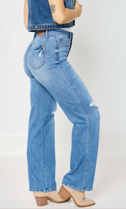 Judy Blue Denim High Waist Tummy Control Knee Destroy Straight