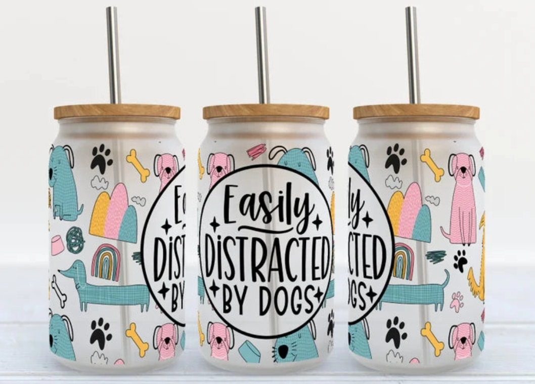 Easily Distracted By Dogs 16oz Libbey Glass Tumbler
