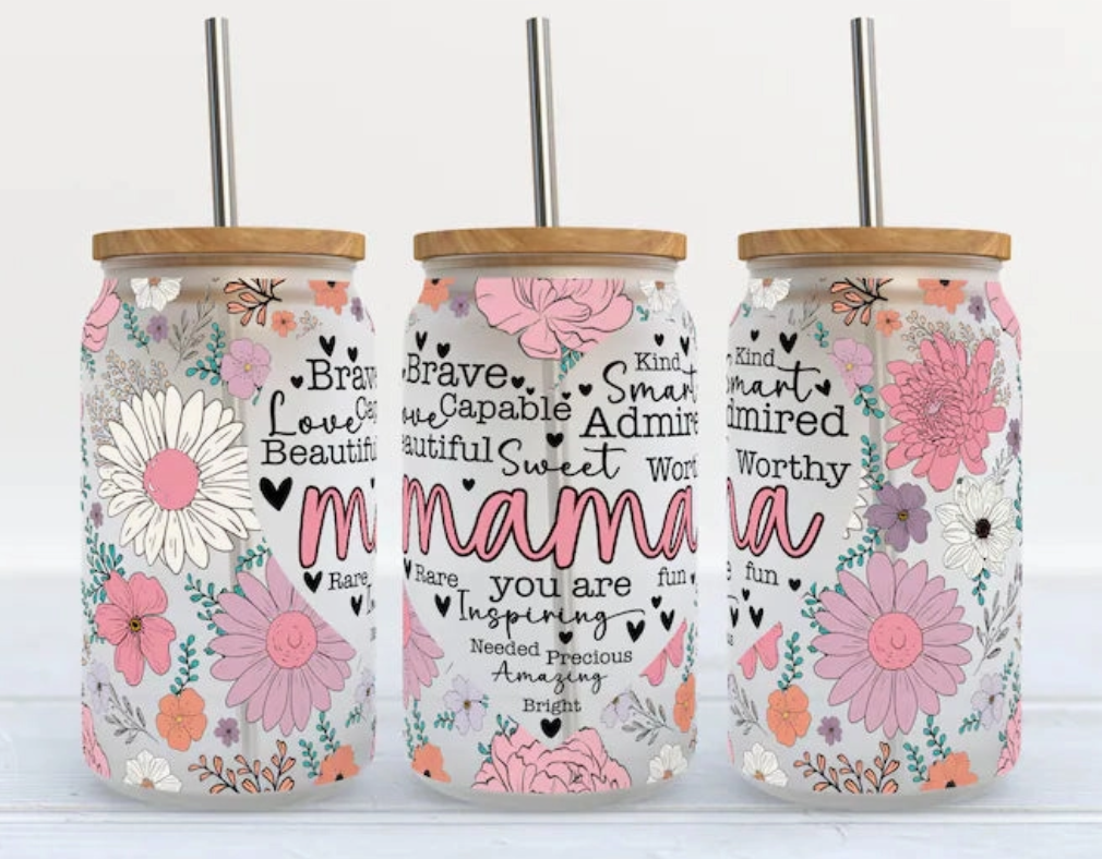 Floral Mama Purple Affirmations 16oz Libbey Glass Tumbler