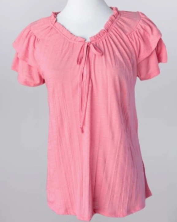 Layered Flutter Sleeve Shirt | Coral