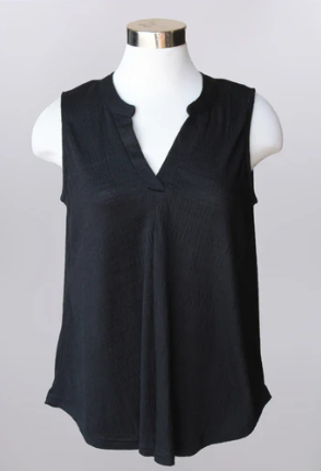 Notch Neck Henley Tank | Black