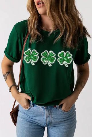 St Patrick Clover Patch Sequin Graphic T-Shirt