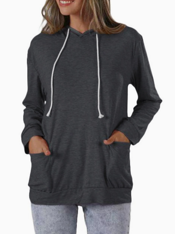 Long-Sleeved T-Shirt Hooded Pocket Thin Sweatshirt | Dark Grey