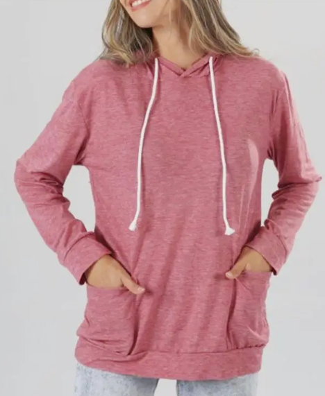 Long-Sleeved T-Shirt Hooded Pocket Thin Sweatshirt | Pink