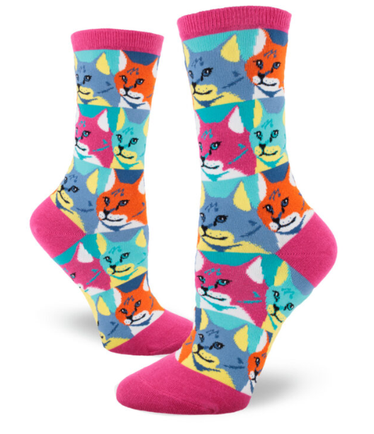 Pop Art Cat Women’s Crew Socks – Magenta