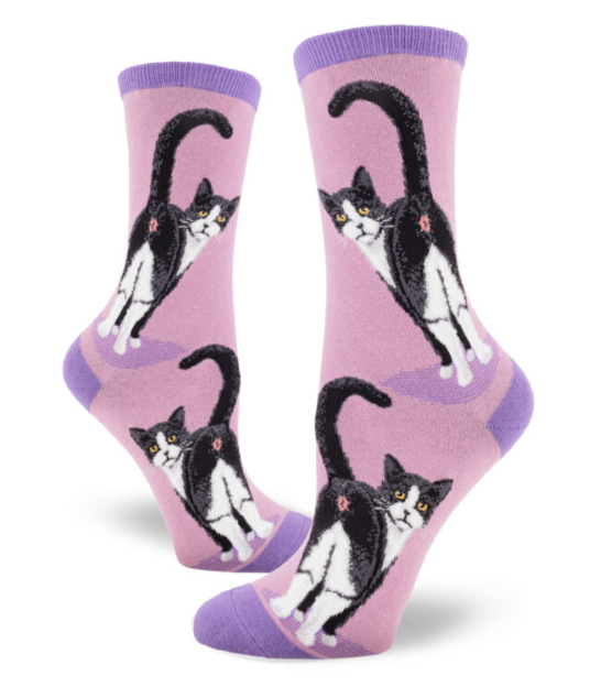 Tuxedo Cat Butt Women’s Crew Socks – Mauve