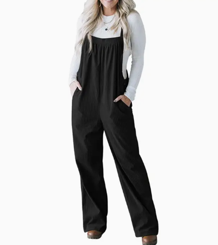 Multi-Pocket Corduroy Jumpsuit | Black