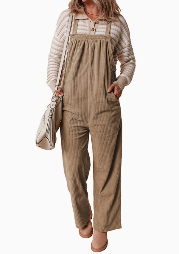 Multi-Pocket Corduroy Jumpsuit | Khaki