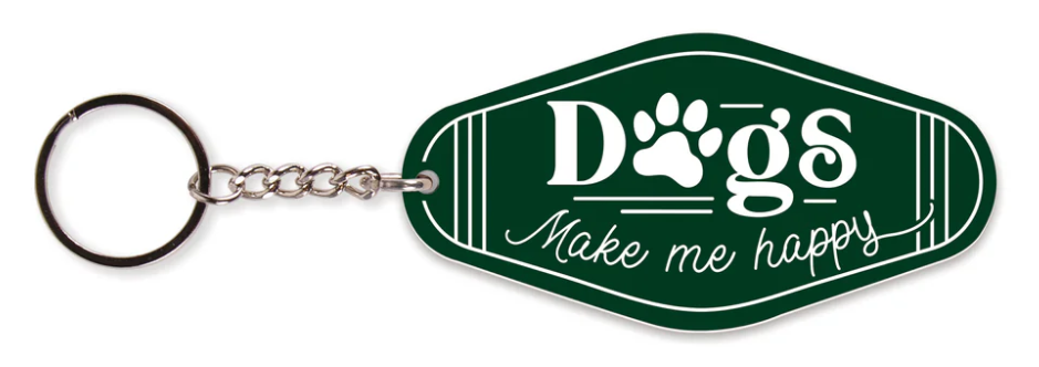 Dogs Make Me Happy Vintage Engraved Keychain