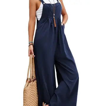 Pleated Pocket Button-Down Casual Bib Pants