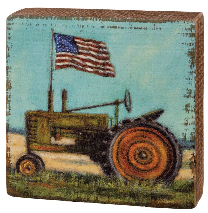 Tractor With Flag Block Sign