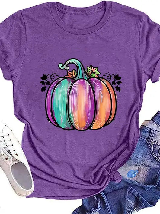 Fall Halloween Purple Pumpkin T-Shirt