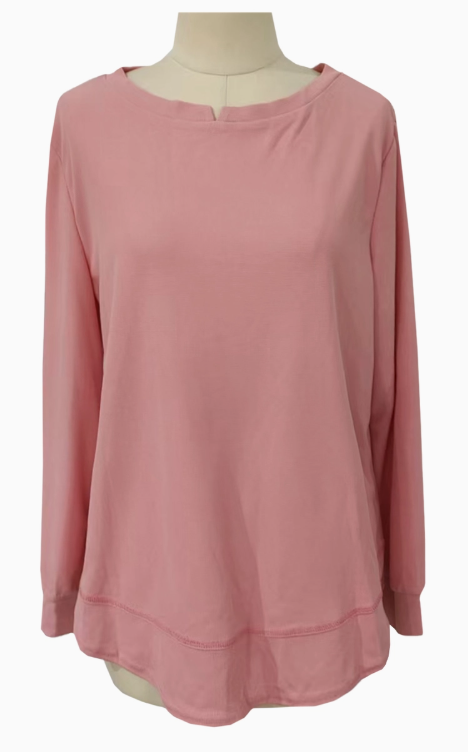 Asymmetric-Hem Casual Long-Sleeved Waffle Sweatshirt | Pink