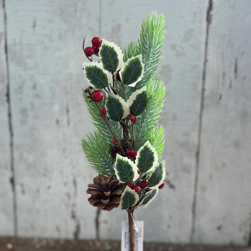Floral Holly Christmas Greenery Pick