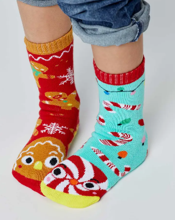 Christmas Gingerbread and Candy Cane Mismatched Socks