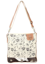 Load image into Gallery viewer, Cream Shoulder Bag With Cowhide Trim And Flowers
