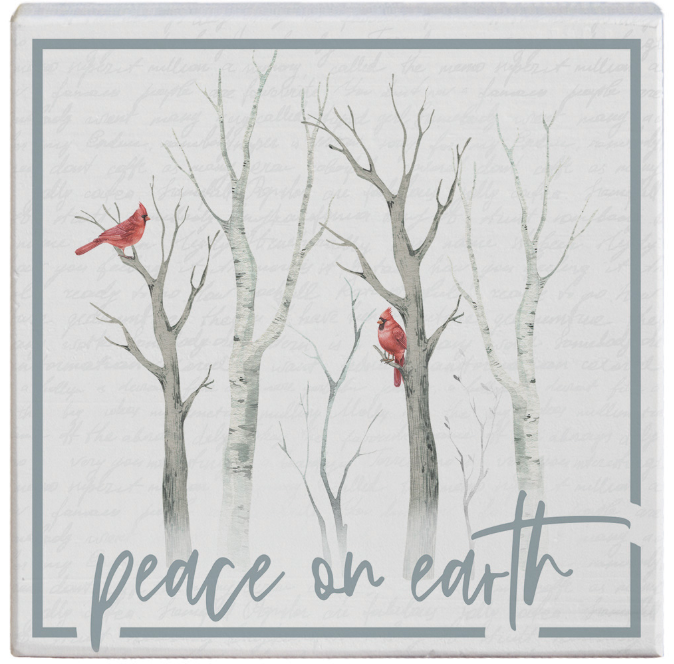 Peace On Earth Cardinals Block Sign