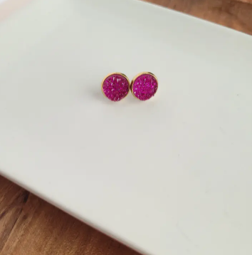 Geode Druzy Studs - Magenta