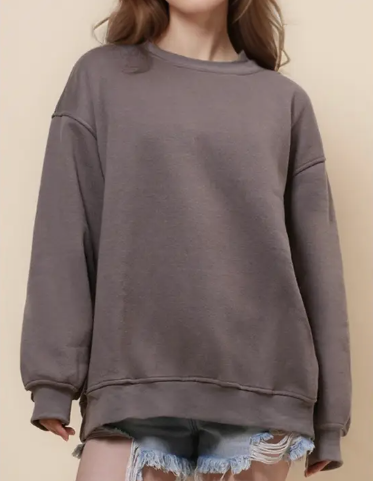 Ladies Solid Long Sleeves Round Neck Close Top - Khaki