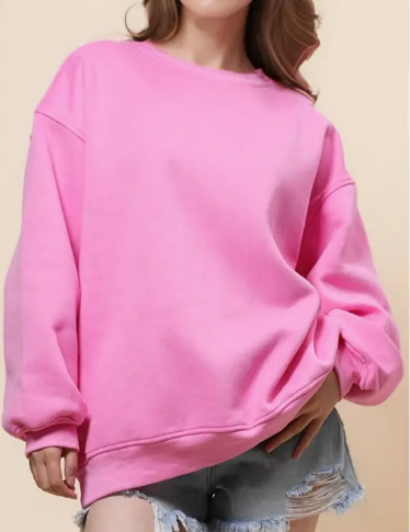 Ladies Solid Long Sleeves Round Neck Close Top - Rose