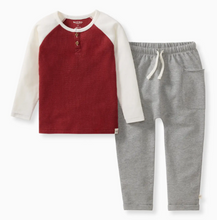 Load image into Gallery viewer, Thermal Organic Boy Tee &amp; Pants Set | Brick Red
