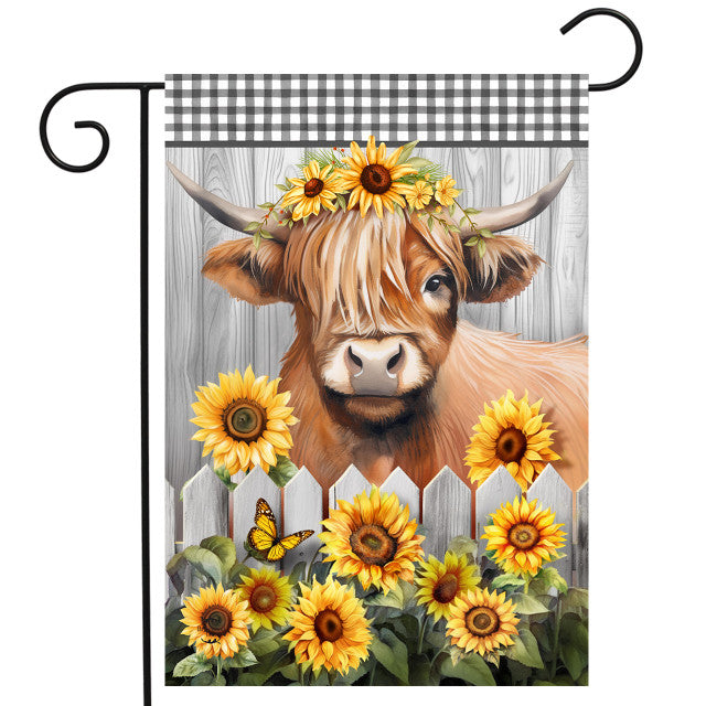 Highland Cow Sunflower Garden Flag