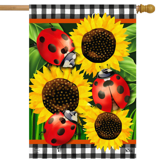Ladybugs and Sunflowers House Flag