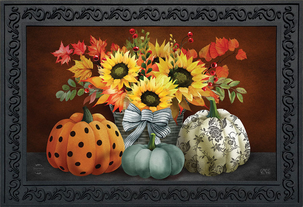 Patterned Pumpkins And Sunflowers Doormat