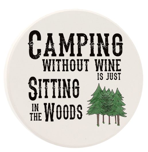 Camping Without Wine Round Car Coaster