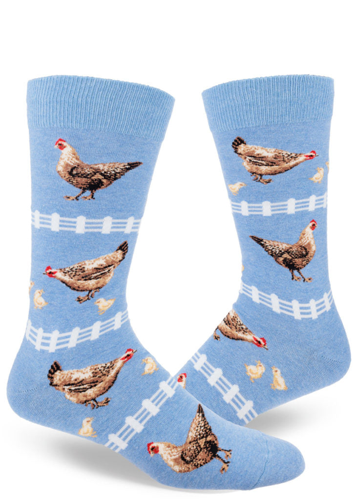 Chicken Men's Crew Socks - Heather Cornflower