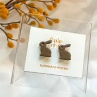 Chocolate Bunny Stud Handcrafted Clay Earrings