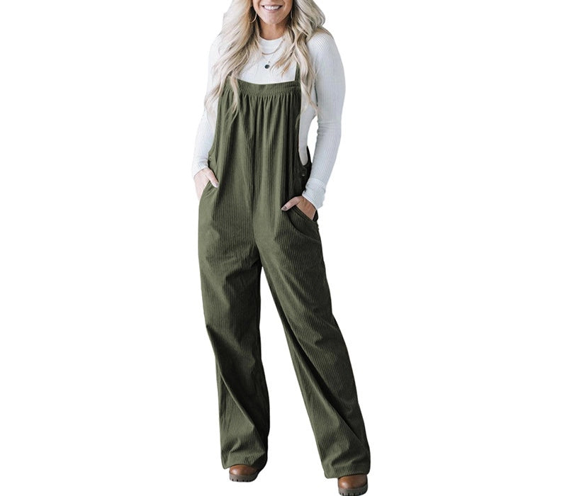 Multi-Pocket Corduroy Jumpsuit | Green