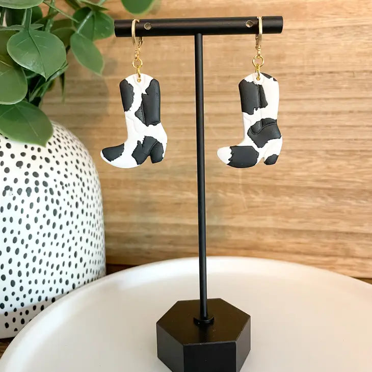 Cowgirl Cow Print Handcrafted Clay Earrings