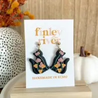 Floral Kitties Clay Earrings