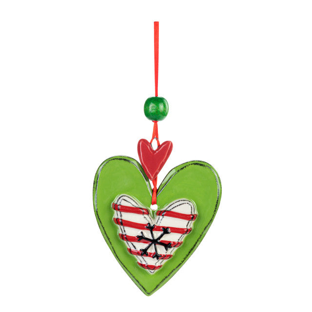 Green Heart and Stripes Ornament