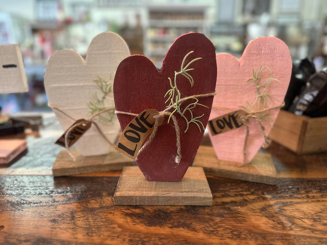 Handcrafted Wooden LOVE Heart on Base