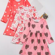 Kid's Long Sleeve Twirly Dress Hearts Valentine's Day