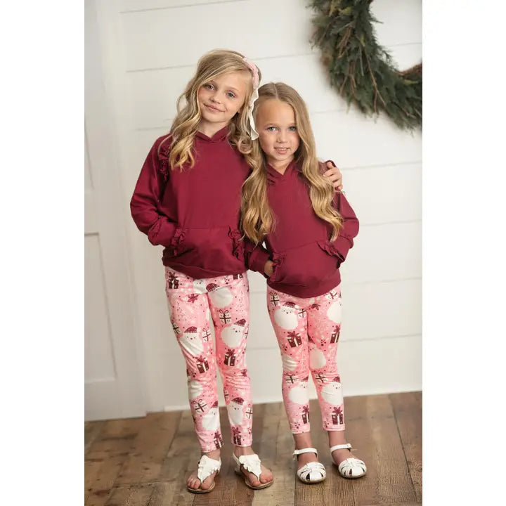 Pink Santa Pocket Ruffle Hoodie with Leggings