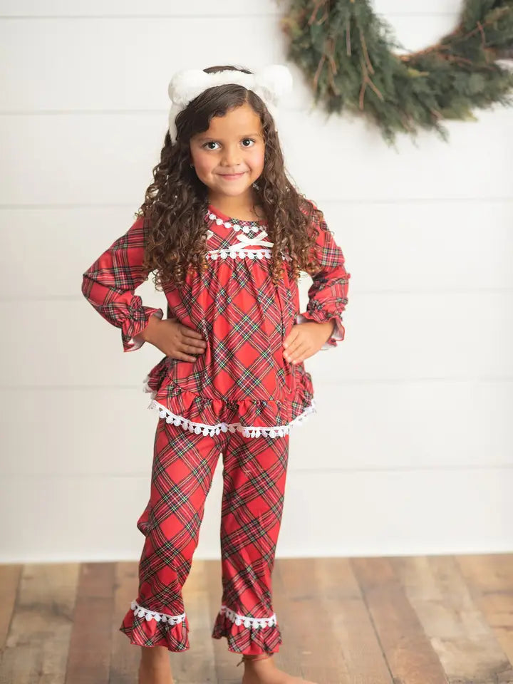 Kids Red Plaid Holiday Christmas Play Lounge Set