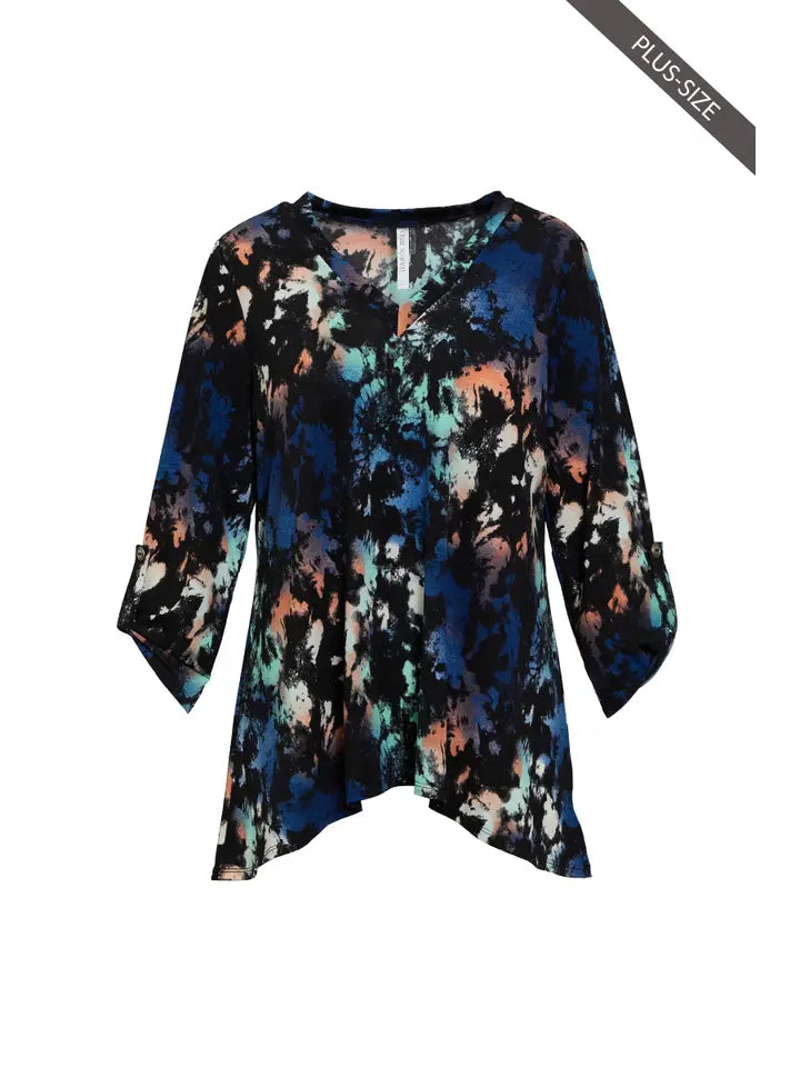 Black Multi 3/4 Sleeve V-Neckline Top