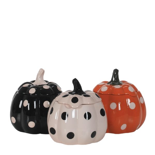 Polka Dot Pumpkin Pottery With Lid
