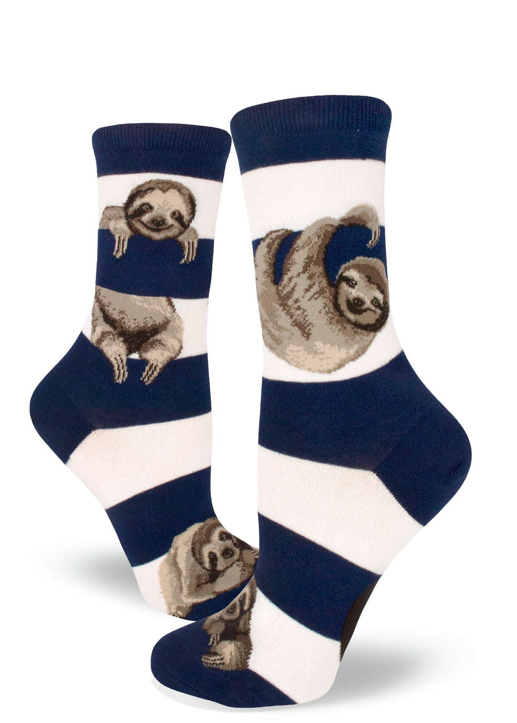 Sloth Stripe Women's Crew Socks - Navy