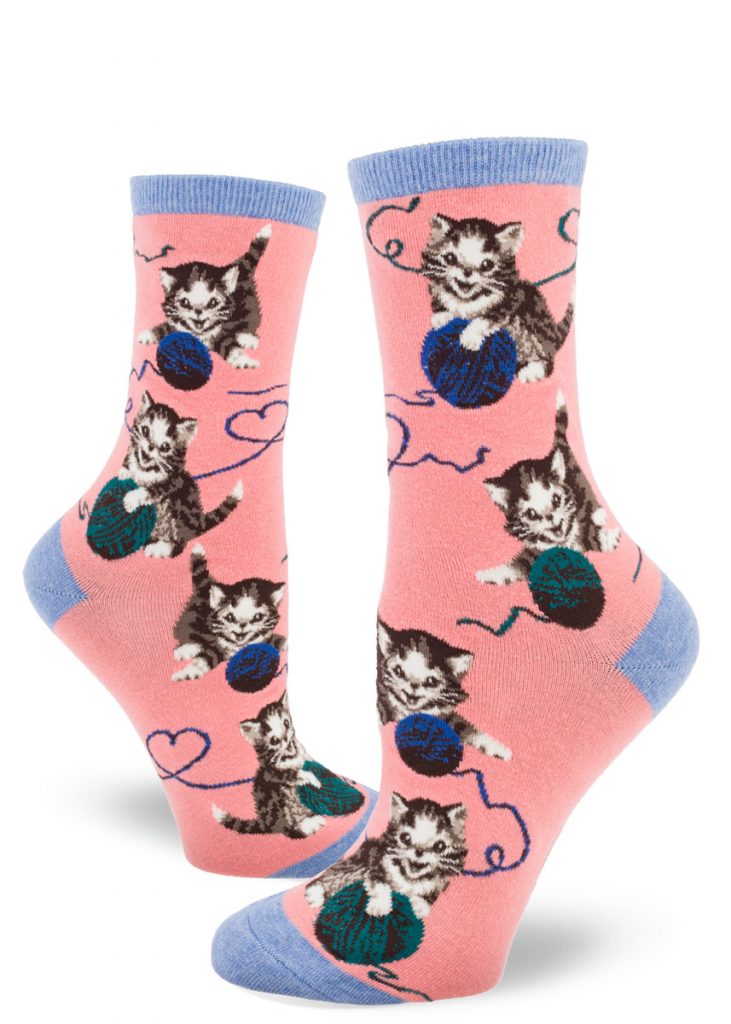 String Cat Women's Crew Socks - Peach