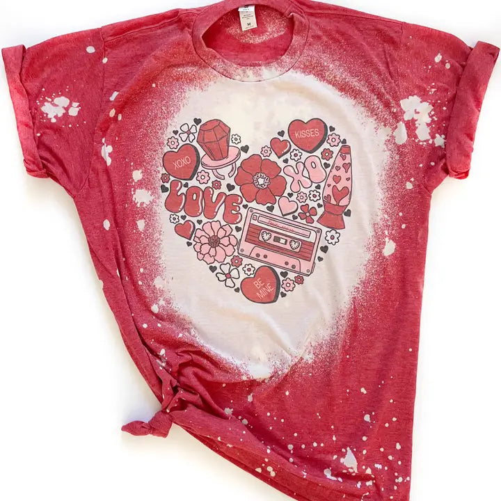 Adult Valentines Collage Bleached Tee