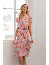 Load image into Gallery viewer, Wrinkle Free Floral Ruffle Midi Dress
